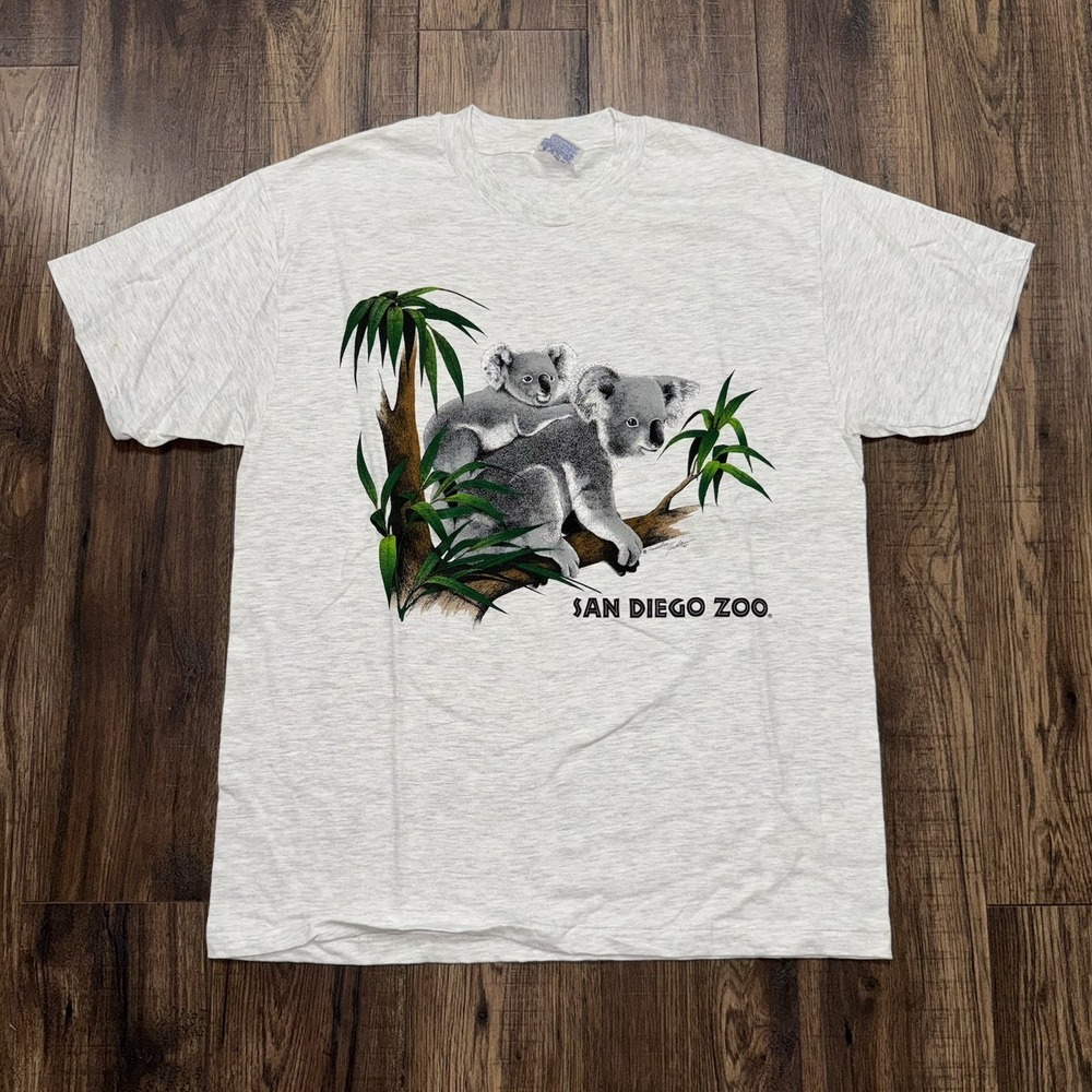 San Diego Zoo Koala Bears T Shirt Men's Size Large Light Heather Grey Vintage